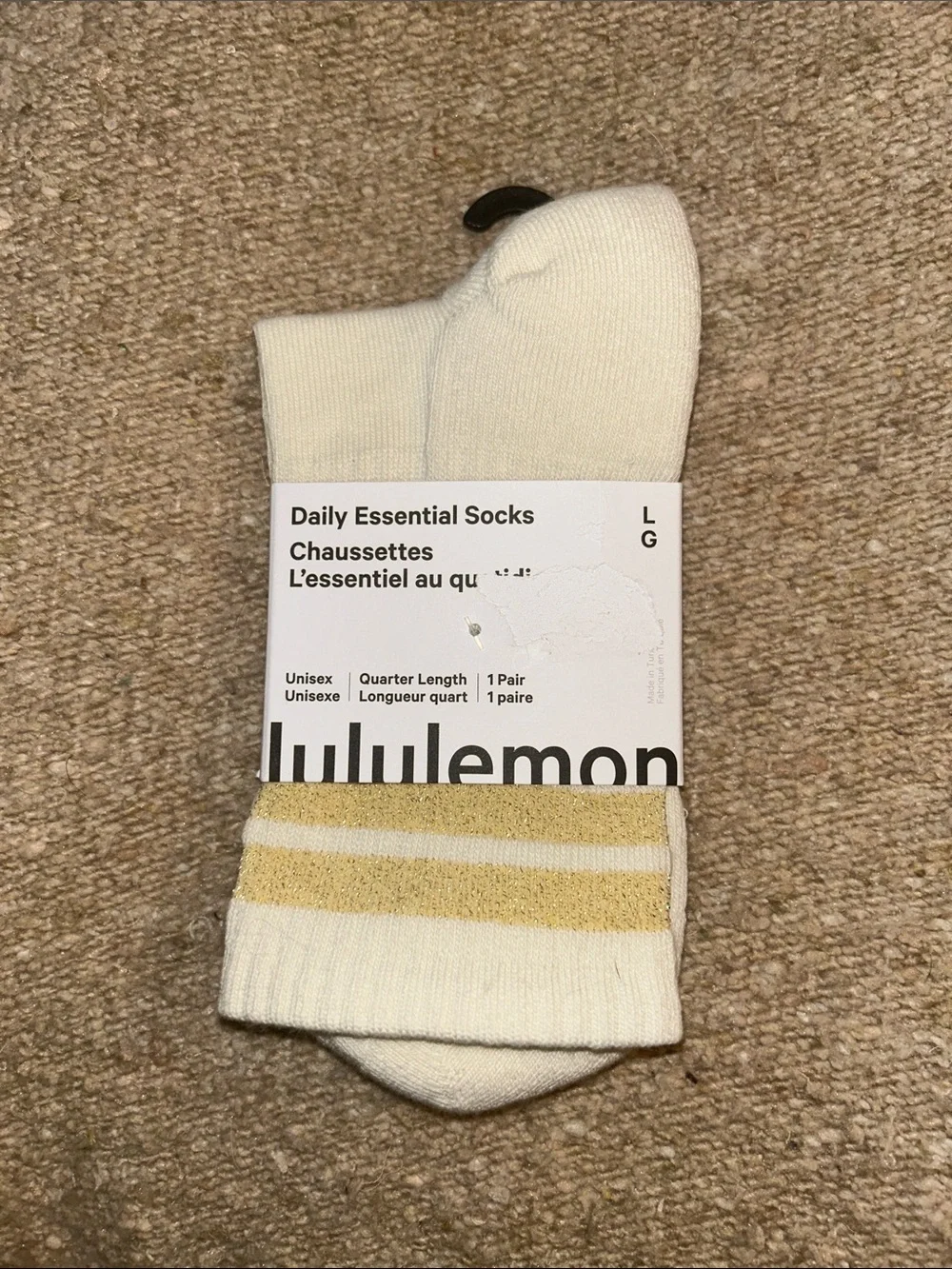 lululemon athletica Daily Essential Socks - Cream and Gold Stripes